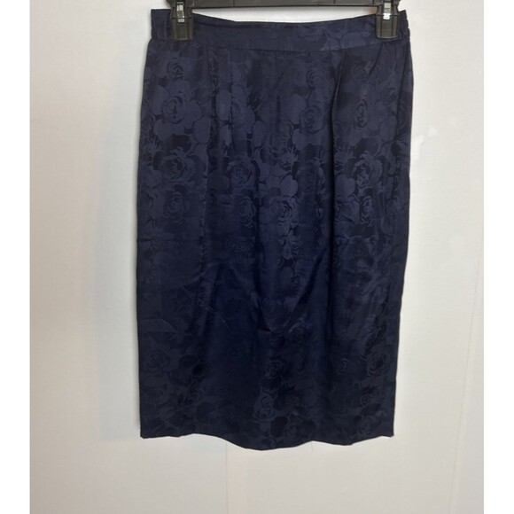 Adrianna Papell Womens Petite 4 Pencil Skirt Blue Silk Floral Zip Lined Feminine - Picture 1 of 10